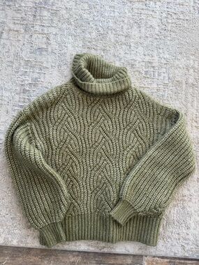 A New Day Olive Green Cable Knit Turtleneck Sweater - Women